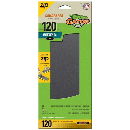 Gator Finishing Zip SilicaCut Drywall Hook and Loop Sandpaper Sheets, 120 Fine Grit 7158